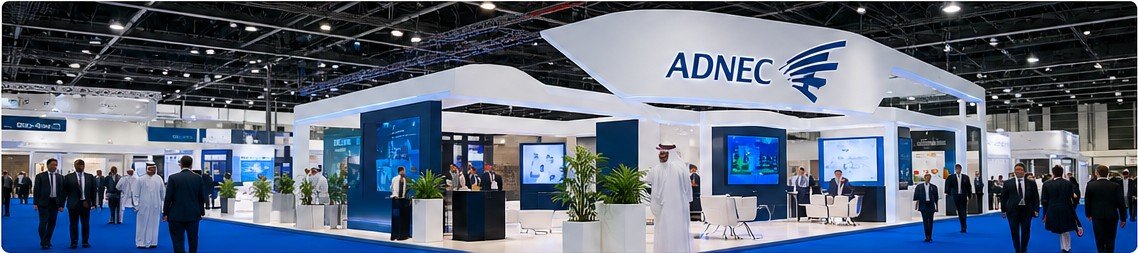 Large corporate exhibition stand inside a trade show venue